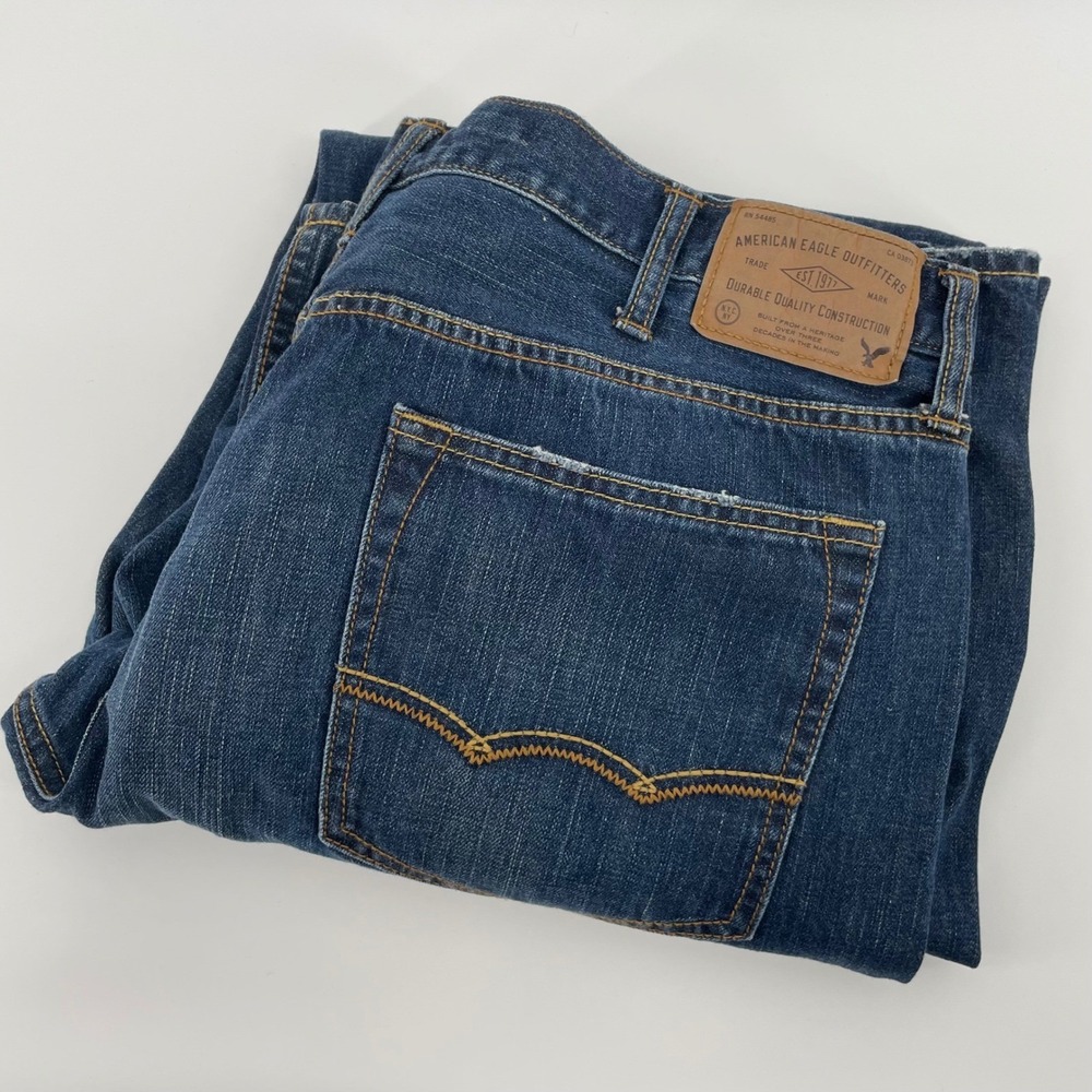 American Eagle Outfitters Men's Loose Fit Blue Jeans Dark Wash 38x36 Denim Pants